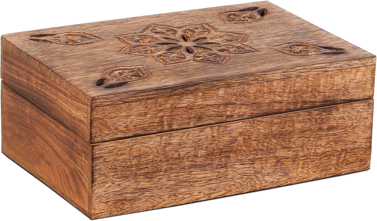 Mela Artisans Handcrafted Mango Wood Keepsake Box, Wood Decor Box, Burnt Mango, 9"x6"x3.5"