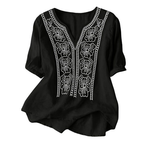 kaondbfi Summer Tops for Women Women's Casual Solid Color Ruched Linen Cotton Shirt Top Womens Essentials Fashion Clothing
