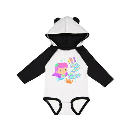 

Inktastic Second Birthday Mermaid with fish and crab Gift Baby Girl Long Sleeve Bodysuit