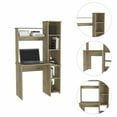 thumbnail image 3 of Computer Desk with Bookshelf, Writing Study Desk with Storage Shelves & 5 Cubbies, Modern Compact Computer Workstation for Home & Office, Space-Saving Design (Beige), 3 of 6