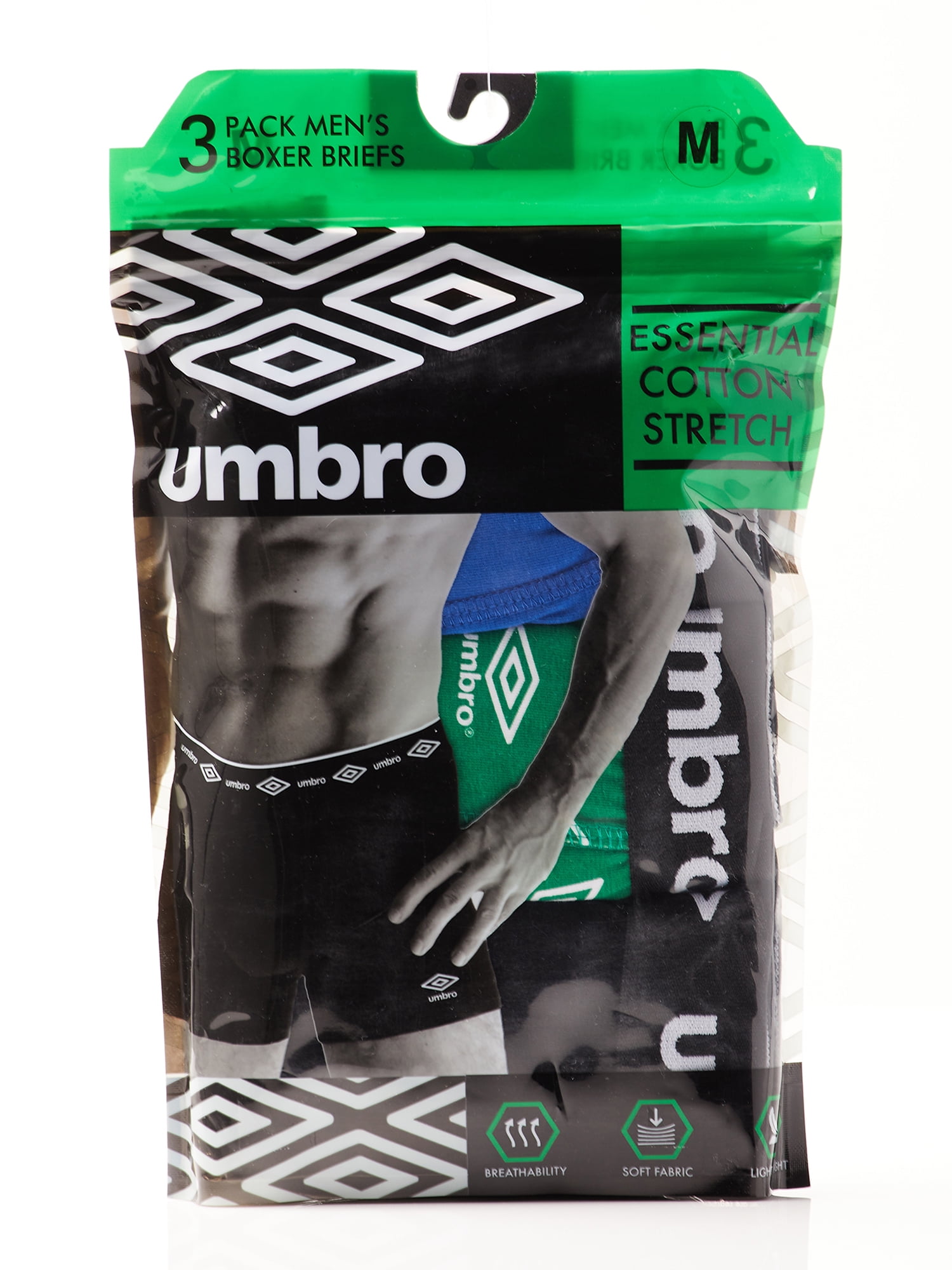 Umbro Men's Cotton Stretch Boxer Briefs, 3-Pack