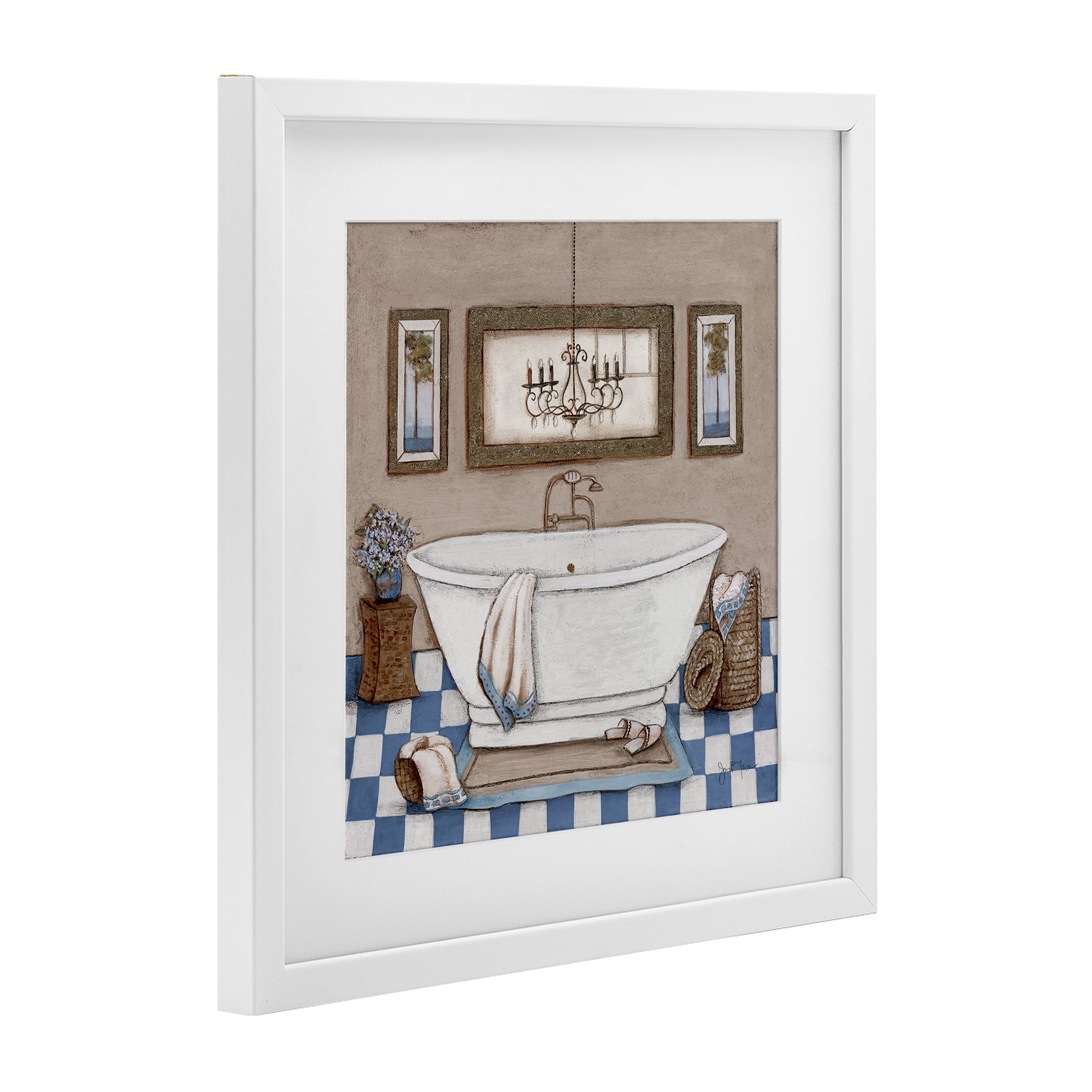 Stupell Industries Checkered Bathroom & Chandelier White Framed Print Under Glass, design by Janet Tava