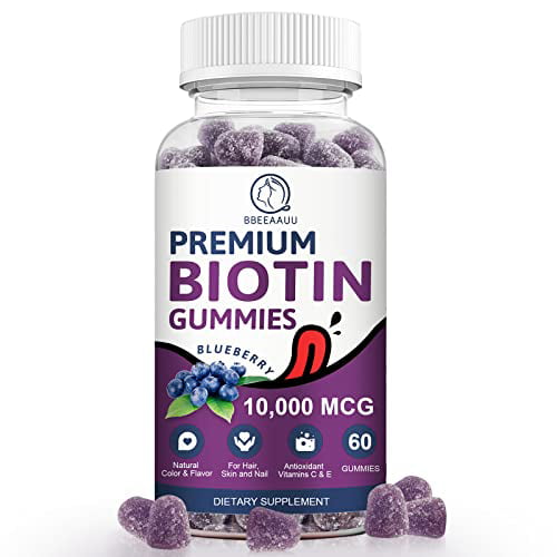 Biotin Gummies for Hair Growth, Biotin Hair, Skin & Nails Growth, 10000mg  Vitamins Gummy for Women Men and Kids Vegan, Pectin Based, Blueberry Flavor  - 60 Count 