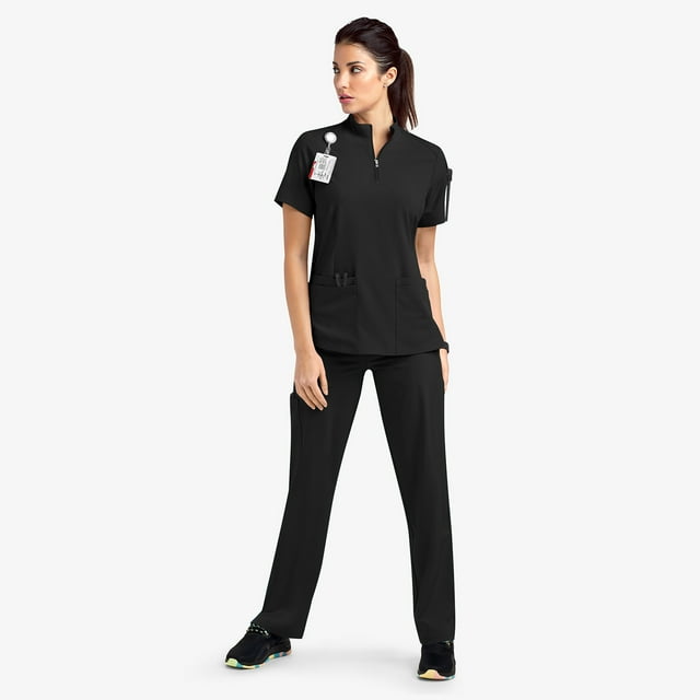 LYMAYTER S-2TG Uniforme d'Infirmière pour Femmes Col Montant Haut Extensible + Pantalon avec Multi-Poches pour Ensemble d'Uniforme Médical