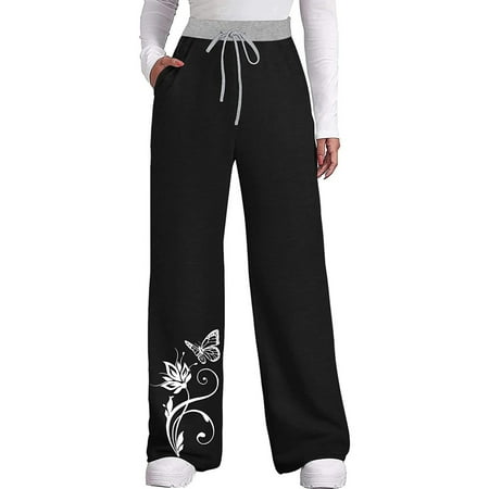 

Dadaria High Waisted Wide Leg Pants for Women Tall High Elastic Waist Wide Leg Drawstring Printed Yoga Pants Black M Female