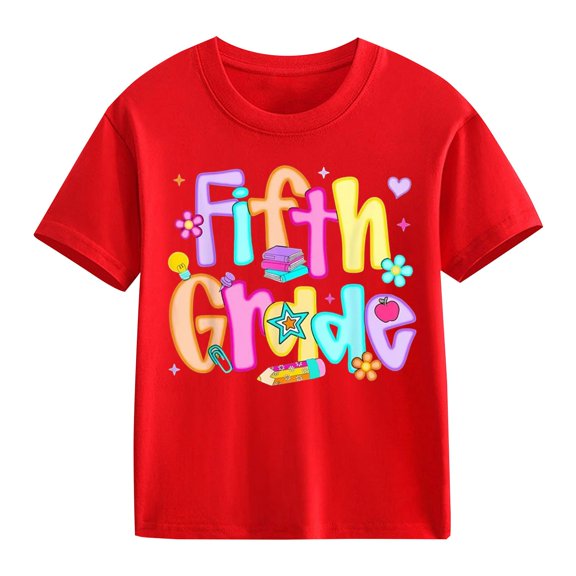 EnJoCho Girls Short Sleeve T Shirts Kids Summer Crewneck 5th Grade Tops Basic Tees Boys Back-to-School Tshirt School Unifor𝗆 Shirts Back-to-School Tops for Elementar𝗒 Girls
