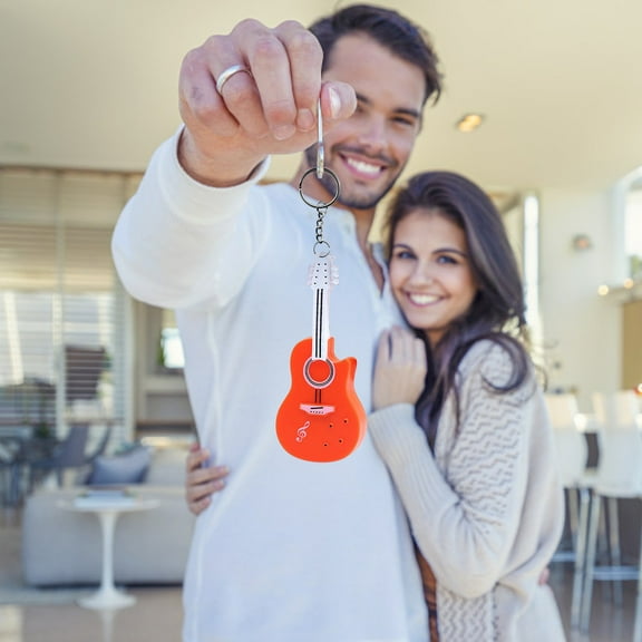 LED Guitar Keychain w/ Sound & Light - Button Activated, Battery Included (Ages 3 ) Orange