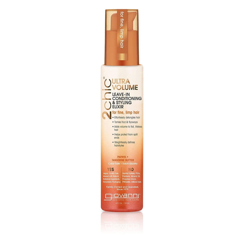 GIOVANNI 2chic Ultra Volume LeaveIn Conditioning & Styling Elixir, 4 oz. for Thin Limp Hair