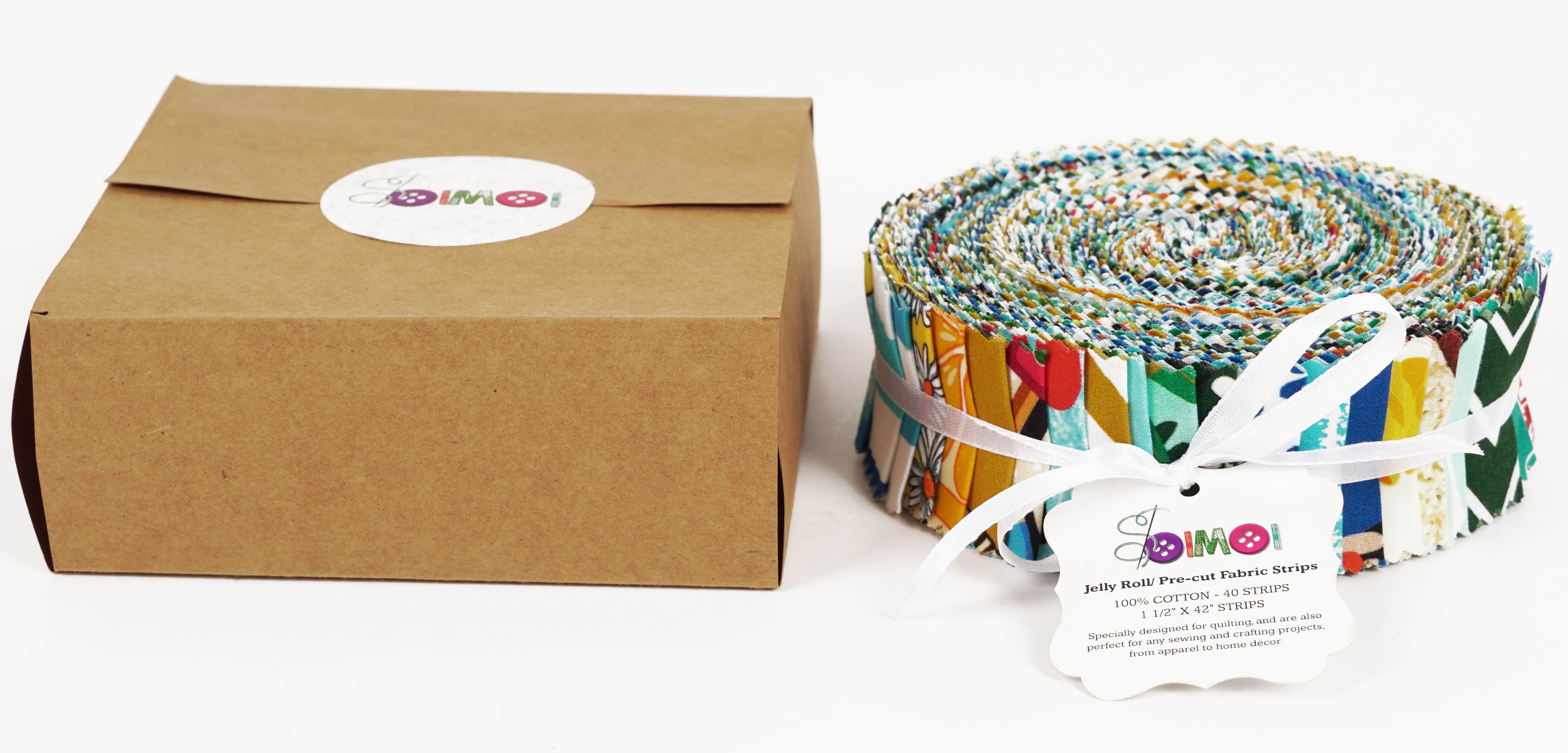 Soimoi 40Pcs Summer Print Precut Fabrics Strips Roll Up 1.5x42inches Cotton Jelly Rolls For Quilting - Multicolor