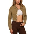 thumbnail image 5 of INSPIRE CHIC Women's Jean Jacket Frayed Button Up Washed Cropped Denim Jacket Dark Brown L, 5 of 7
