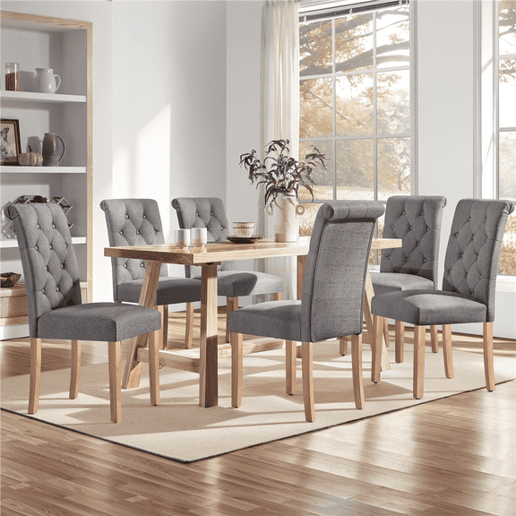 Topeakmart Alden Design 6 Pieces Padded Parsons Fabric Upholstered Dining Chairs, Light Gray