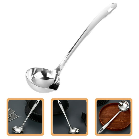 2pcs Stainless Steel Oil Skimmer Ladle Set for Cooking Fat Separator with Pour Spout, Metal Soup Spoon for Grease Removal