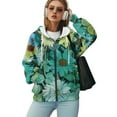 thumbnail image 5 of COEQINE Full Zip Up Women's Hoodie Fashion Oversized Sweatshirts Green daisy Print Long Sleeve Casual Wear Soft Lightweight Jacket Fall Y2K Clothes with Pockets, L, 5 of 7