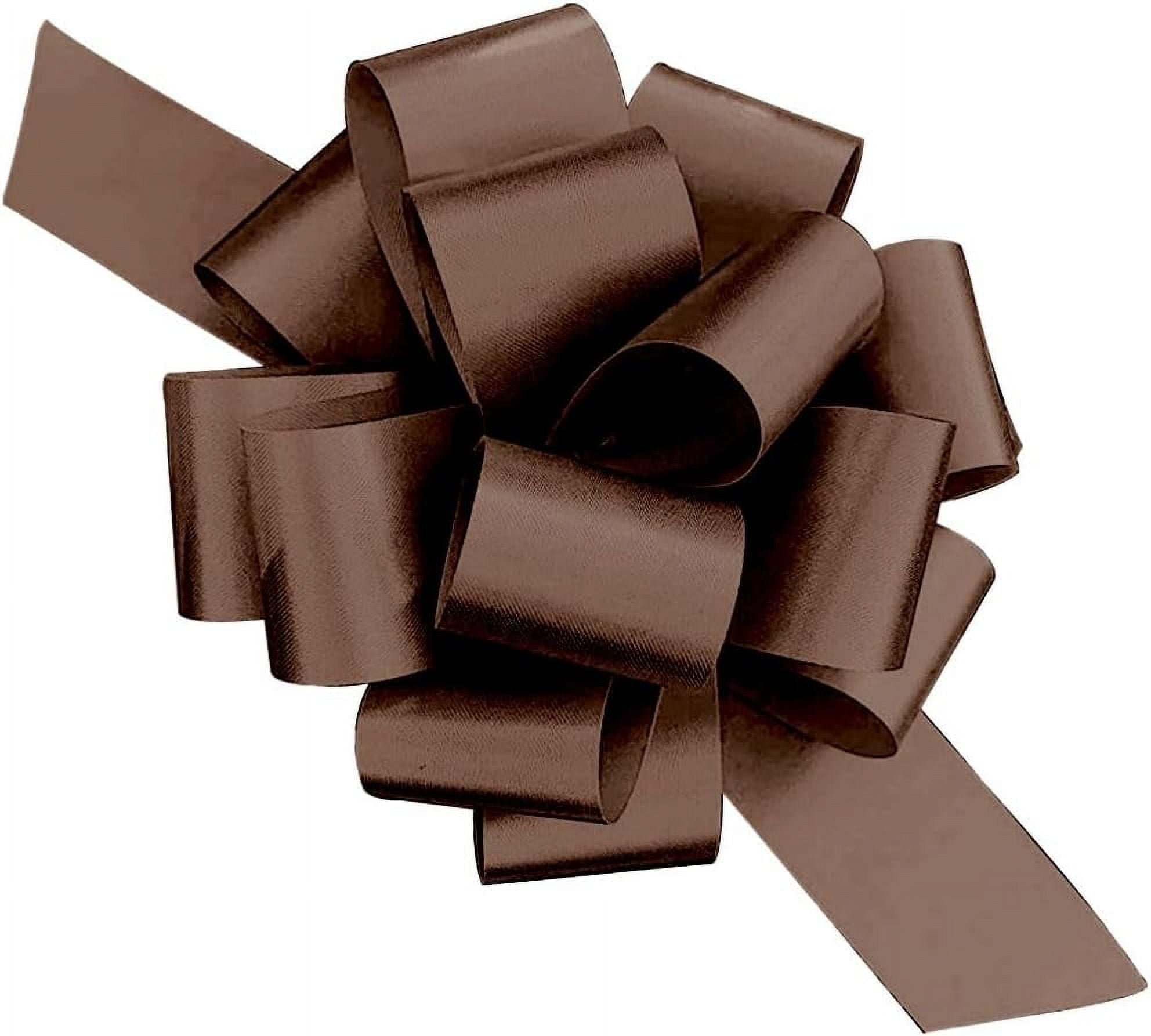 PMU Pull String Bows - Gift Bows for Wedding, Birthdays & Anniversaries - Ribbon Bows for Flowers & Basket Decoration - Large Bow for Gift Wrapping - 5 Inch 20 Loops Chocolate Brown- (1/pkg) Pkg/1