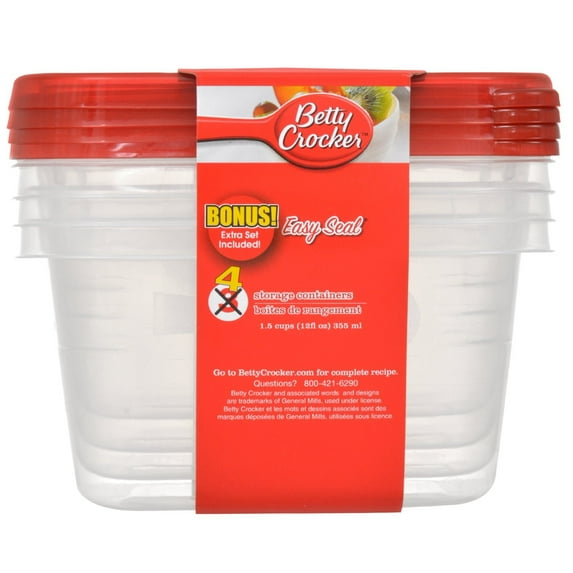 Food Storage Containers - Easy Seal Square Plastic Food Storage Containers - 4 Pack