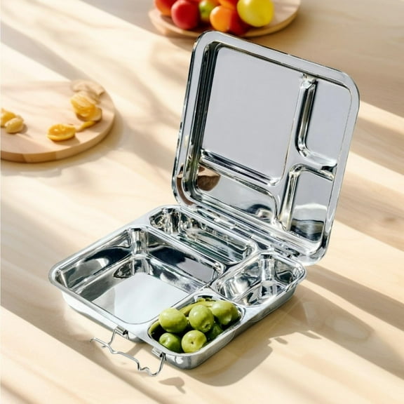 Mayur Exports Stainless Steel Bento Lunch Box for Adult - 4 Compartments Metal Bento Box Dishwasher Safe,Meal Prep Food Container for Travel Office