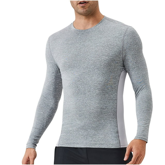 Jalioing T-Shirt à Manches Longues pour Entraînement, Léger, Uni, Col Rond, Basique, Ajusté, Sportif