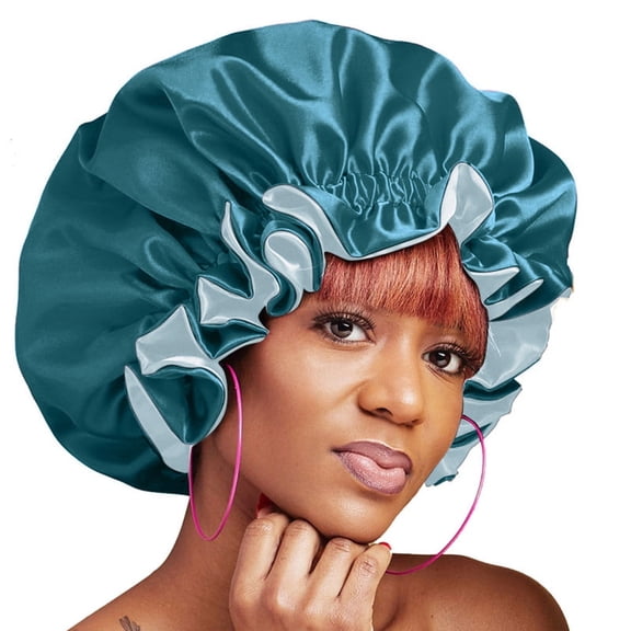 AirLoni Women's Satin Bonnet For Sleeping Adjustable Double Layer Silk Bonnet Sleep Cap HatBlue,One Size