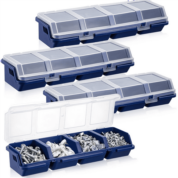 4 Pcs Screw Organizers and Storage Bins with Locks Plastic Hardware Organizer Box with Compartment Bolt Organizer Blue