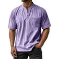 thumbnail image 2 of Qwertyu Mokaloha Mens Shirts, Retro Washed Distressed Solid Color Casual Short Sleeve Henley Tops with Pockets Purple 3XL, 2 of 5
