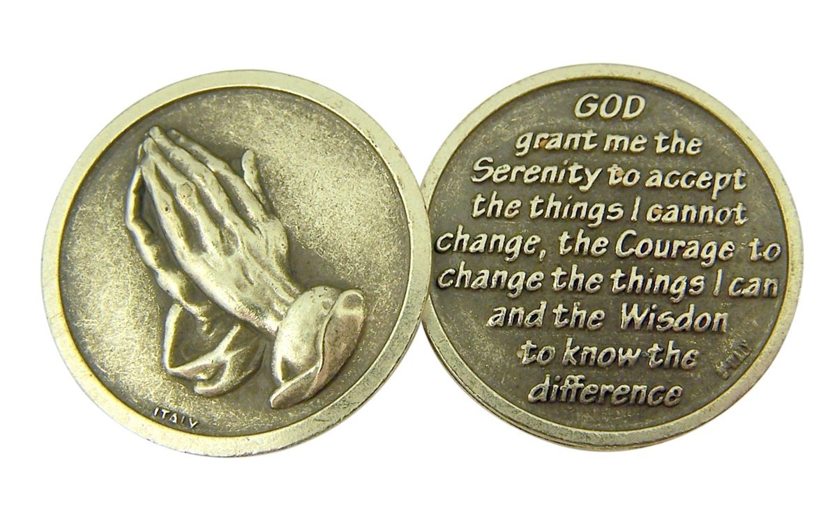 HIRTEN Serenity Prayer Praying Hands Pocket Prayer Token Medal, 1 1/8 Inch