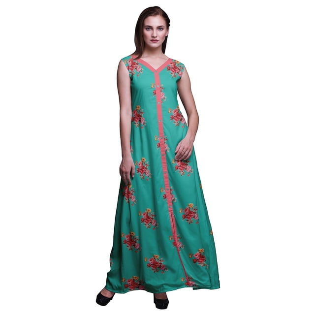 Bimba Robe Longue Décontractée à Imprimé Floral pour Femme, Col en V, Sans Manches, Fente avant, X-Grand
