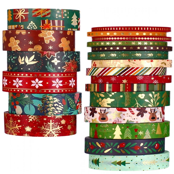 CCOCC 21 Rolls Christmas Gold Foil Washi Tape-Holiday Decor Christmas Washi Tape with Snowflake,Deer,Tree Designs-Self-Adhesive Tape for Diy Crafts,Wrapping,Party Favors