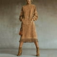 thumbnail image 6 of YueHuiYing Women's Solid Color Faux Suede Vintage-Style Loose-Fit Long-Sleeve Dress with Pockets and Fringe Detail, 6 of 7