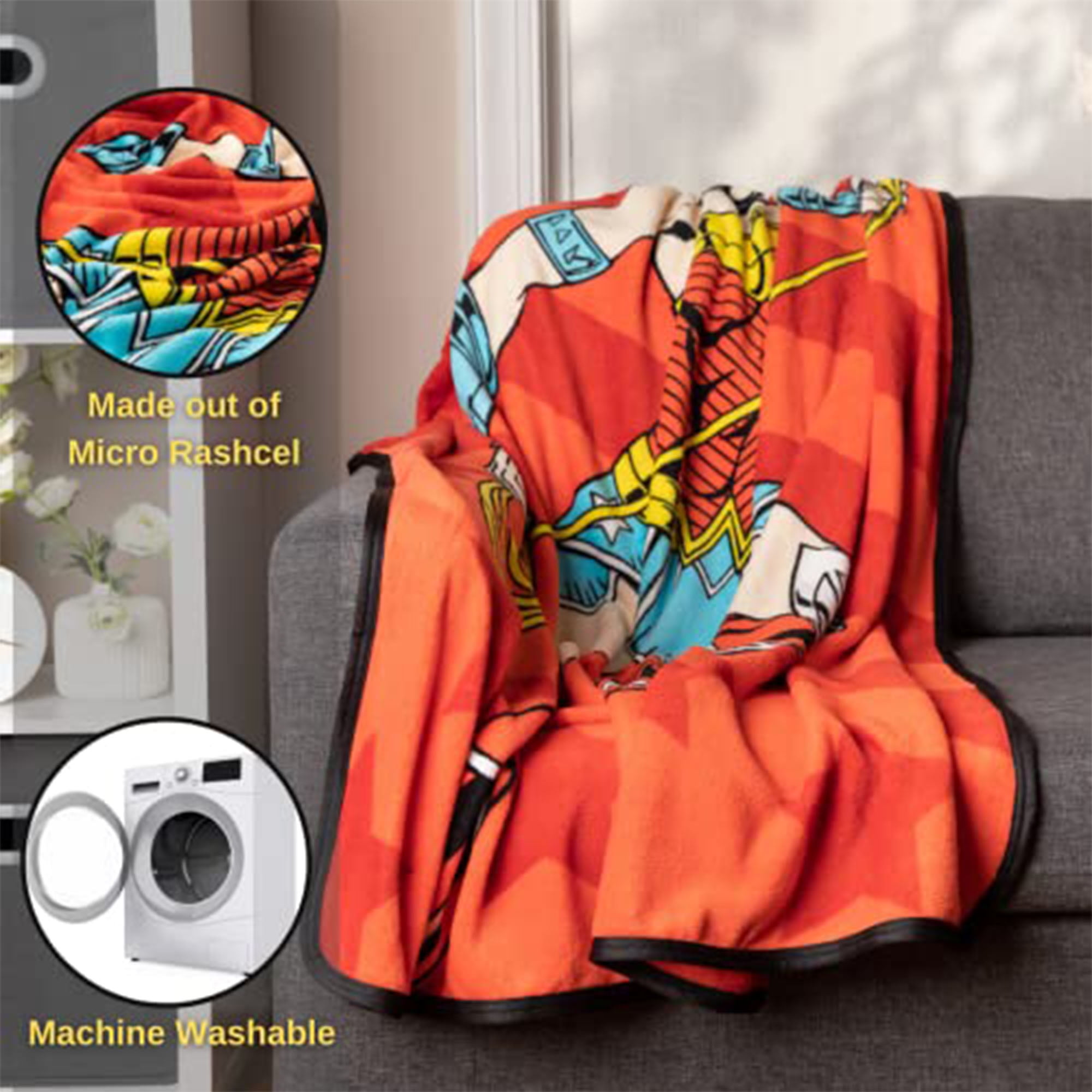 Wonder Woman 46 x 60 All Occasion Super Soft Bedding Micro Raschel Lightweight Throw Blanket