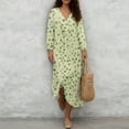 thumbnail image 4 of COEQINE Women's Boho Casual Dress 3/4 Sleeve Wrap V-Neck Midi Length, Flowy Loose Fit Linen-Look Polyester A Line Tunic Dress, Easy Care, Size XL, Green Clover Leaf, 4 of 6