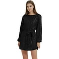 thumbnail image 1 of Robe de Soirée à Paillettes Scintillantes pour Femme, Manches Longues, Col Ras du Cou, Élégante, Ample, Robes Mode, Noir, Moyen, 1 of 5