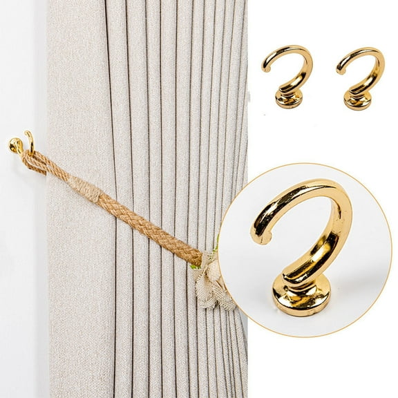 Clearance Czzoypi Wall Hooks (Gold), Commands Hooks Curtain Tie Backs,2 PCS Alloy Curtain Holdbacks Back Hooks Wall Mounted Coat Hanger Set