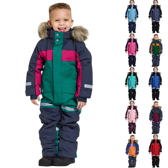 Husipze Kids Snow Jumpsuit Insulated Color Block One Piece Ski Suit for Boys Girls Waterproof Windproof Toddler Snowsuit with Reflective Strips Green 1 Years