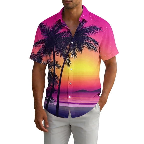 SELONE Graphic Tshirts for Men Button Down Short Sleeve Shirt Collared Hawaiian Shirts Tight Beach Tops Multicolor 5XL