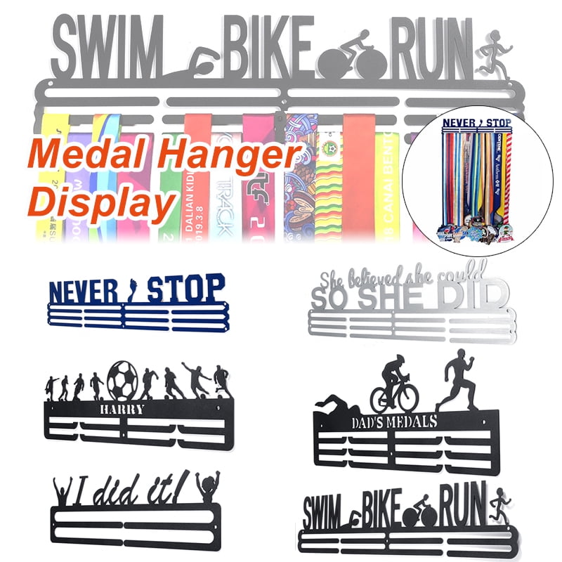 Metal Steel Medal Holder Hanger Display Rack Ideal Swim Run Bike Ball Game Sport 