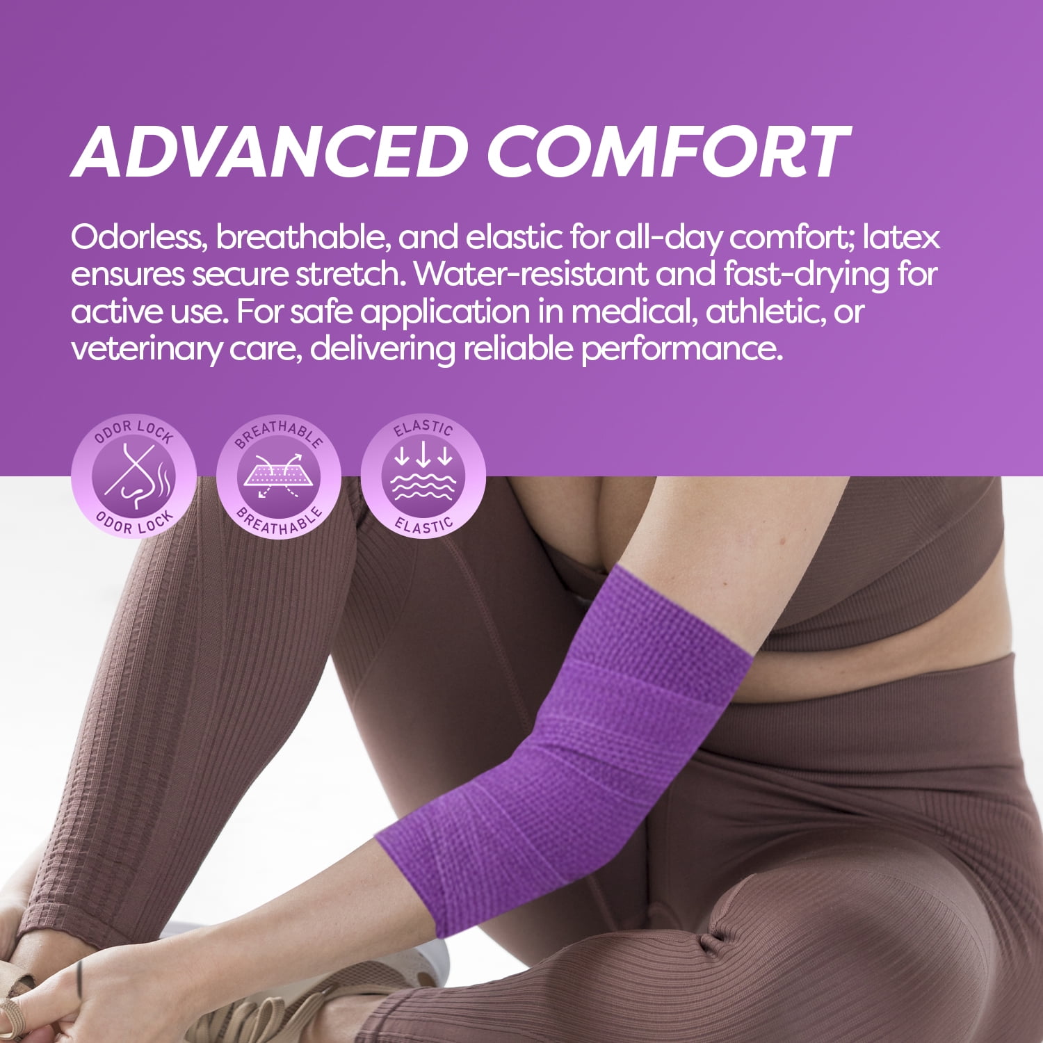 Dynarex Sensi-Wrap Self-Adhesive Bandages, 36-Pack, 2" x 5 yards, Purple, Latex-Free, Colored Elastic Cohesive Athletic Tape, Tattoo Grip & Vet Wrap