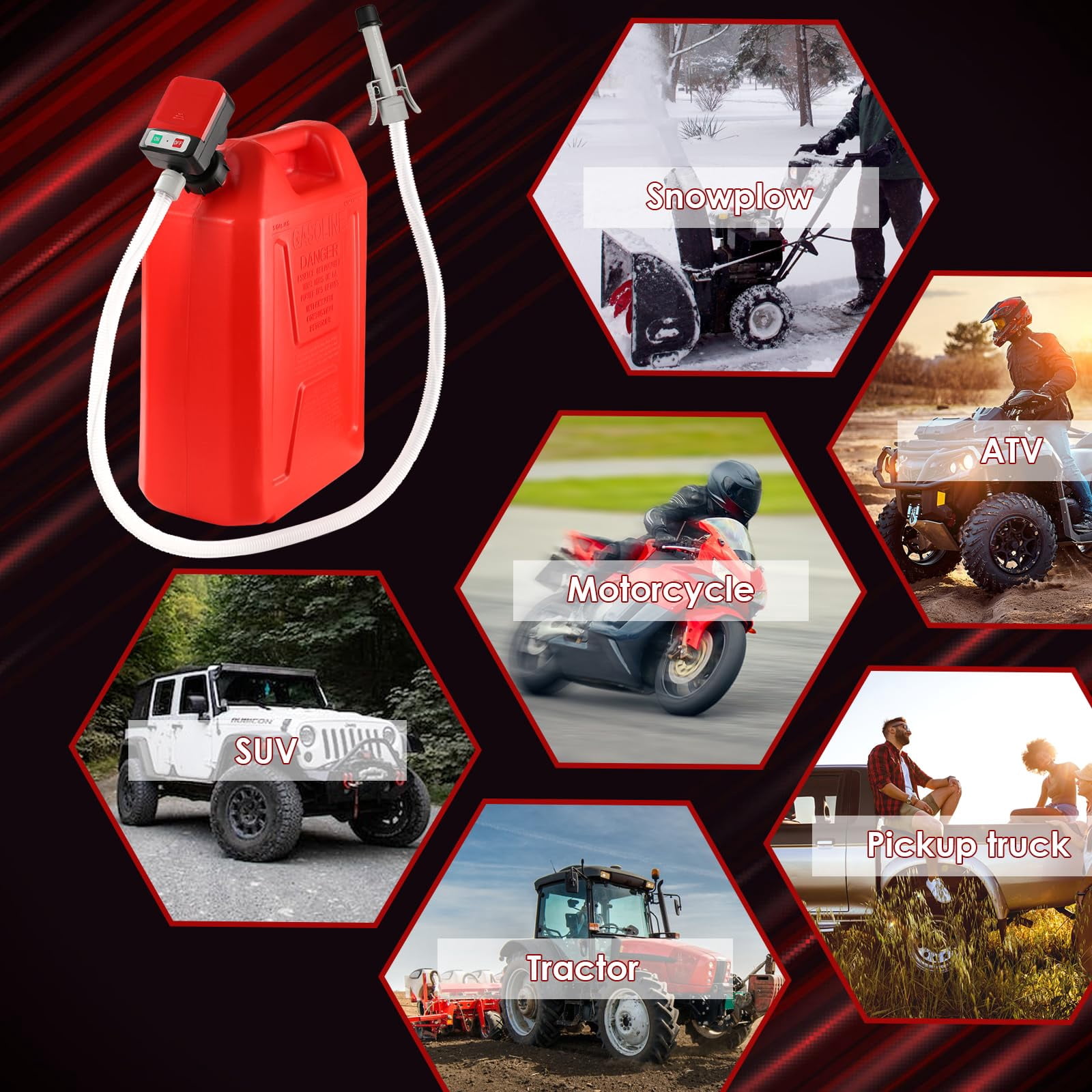 Beiled Automatic Fuel Transfer Pump - AA Battery Powered, Gas Pump with Quick Flow Control & Stop, Extra Long Hose, Portable for Oil, Diesel, Gasoline