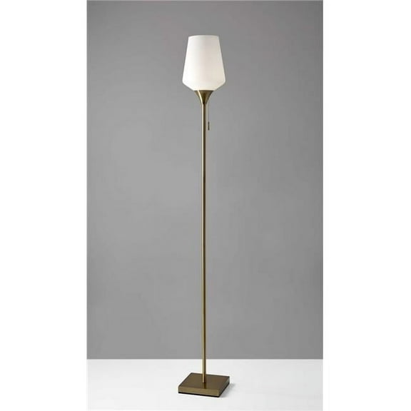Brass Metal Floor Lamp with White Opal Wine Glass Shade