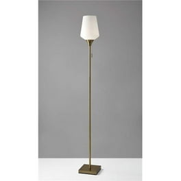Brass Metal Floor Lamp With White Opal Wine Glass Shade Brass Metal Floor Lamp With White Opal Wine Glass Shade