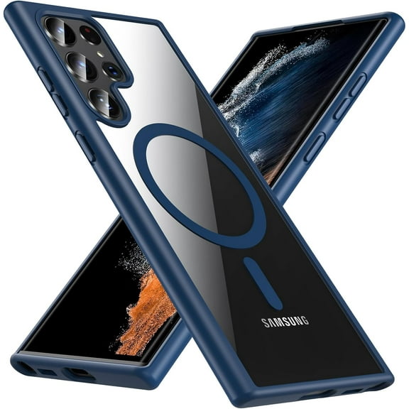 for Samsung Galaxy S22 Ultra Case Magnetic, Galaxy S22 Ultra Phone Case Compatible with Magsafe Wireless Charging, Clear Hard Back Shockproof Cover Case for Galaxy S22 Ultra 6.8 Inch, Blue