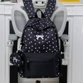 thumbnail image 5 of Bow Embroidery School Backpack, Star Print Backpack with Mini Pendant Bag, Lightweight Loptop Backpack for Travel Shopping (Black), 5 of 6