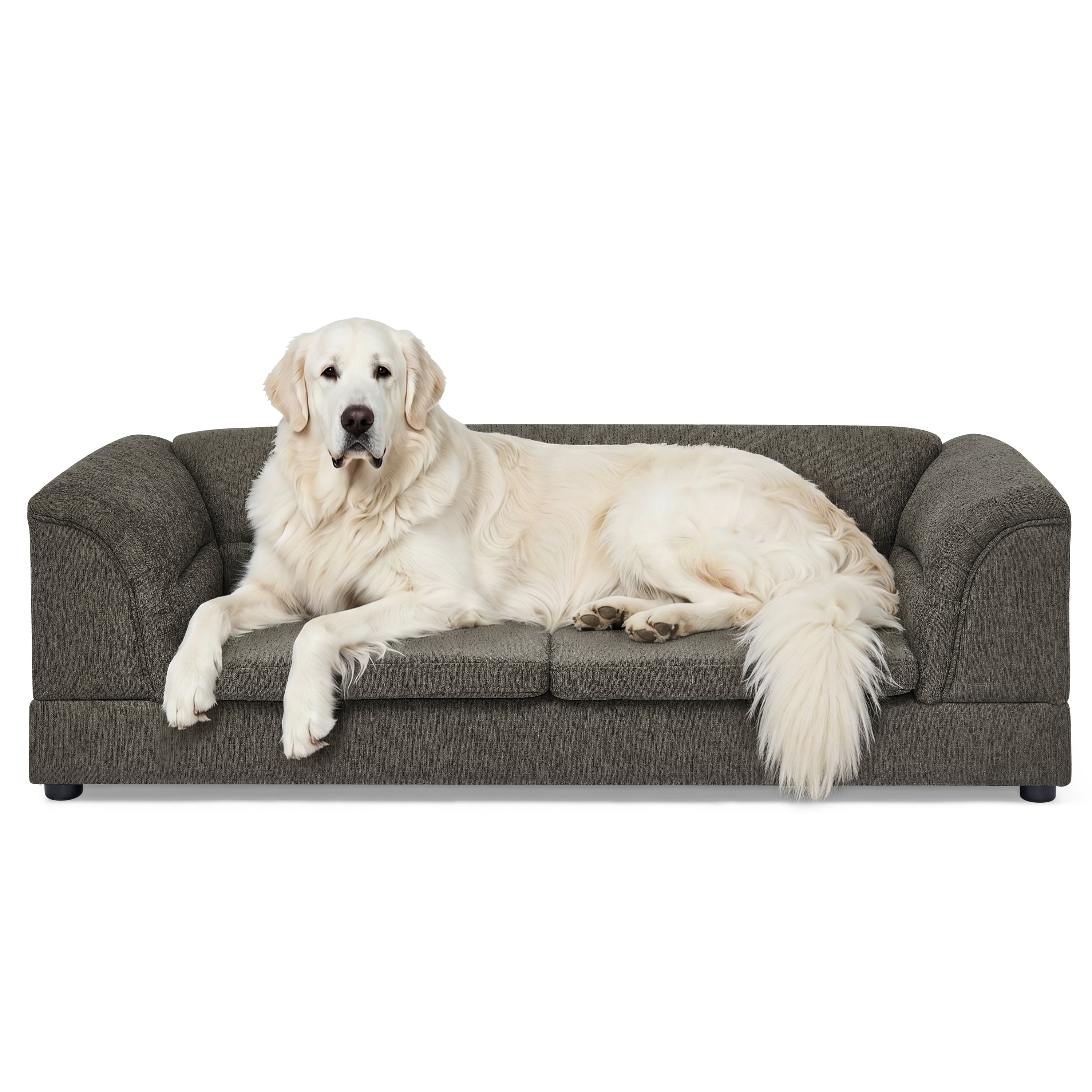 Oversized Pet Sofa, Curved Armrest Rectangular Dog Sofa, Linen Fabric Comfort Pet Couch for Large & Oversized Dogs-Dark Gray