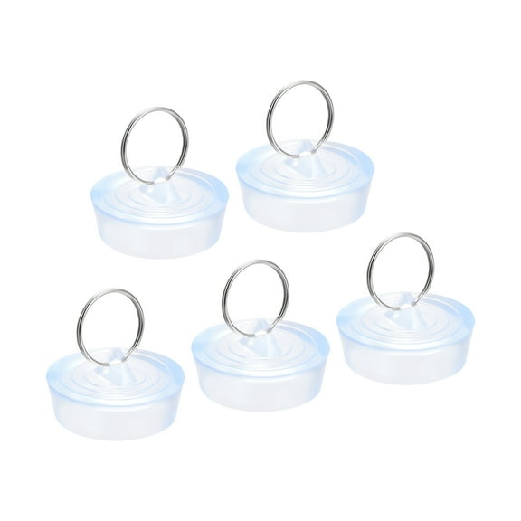 Uxcell Rubber Sink Plug, Clear Drain Stopper Fit 1 1/2" to 1 5/8" Drain with Hanging Ring for Bathtub Kitchen, 5 Pack