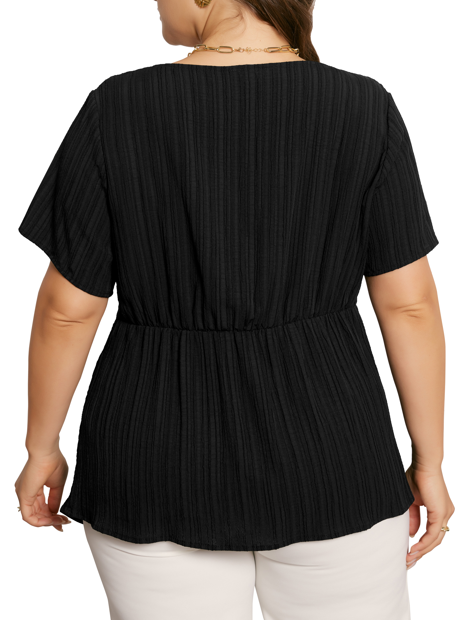 DARING DIVA Women's Plus Round Neck Asymmetrical Hem Twist Knot Top 2X Black