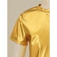 thumbnail image 5 of Doomiva Boys Girls Modern Hip Hop Jazz Dance Outfit Kids Metallic Shiny Short Sleeve T-shirt with Sparkly Jogger Pants Gold 110, 5 of 7
