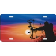 Offset Bow Hunter At Sunset License Plate