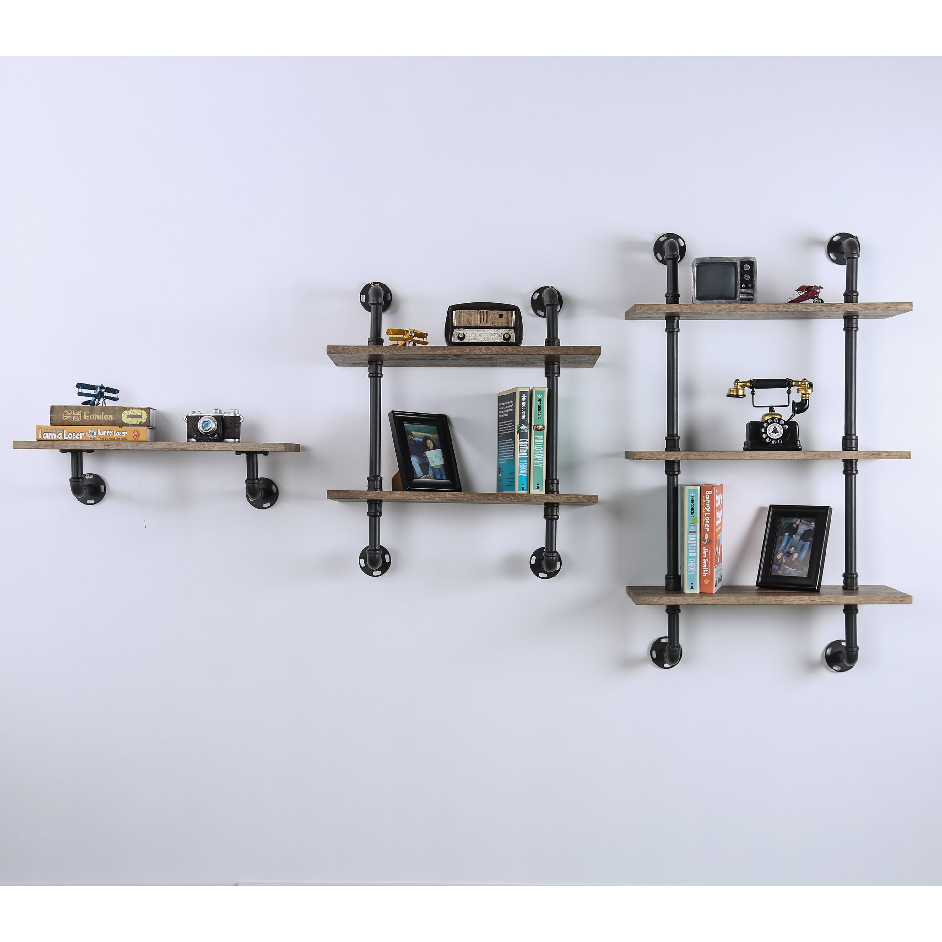 Furniture of America Jaxon 2-Tier Wall Shelf, Sand Black and Natural