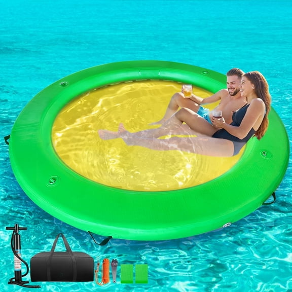 TONKOUM Water Hammock Inflatable Dock, 8ft Floating Raft Circular Island Float Rings for Lake