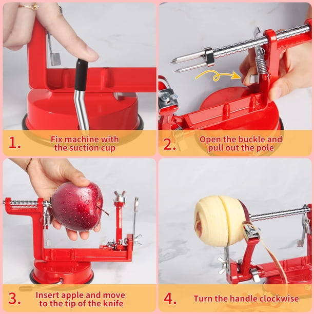 Éplucheur à Pommes 3 En 1 - Pèle, Tranche Et évide En Spirale, Base Ventouse, Lames Inox