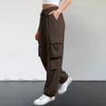 thumbnail image 3 of Women Cargo Pants, Comdrip Women Loose Elastic Waist Hiking Pant Casual Trousers Hiking Streetwear with Multi Pockets Baggy Cargo Pants Women Brown S, 3 of 4